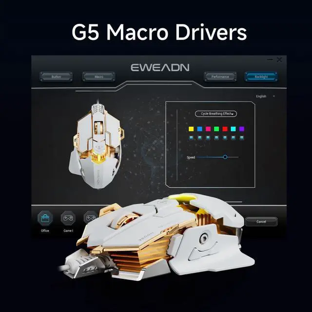 Alt view image 3 of 6 - EWEADN G5 Wired Gaming Mouse, Ergonomic RGB Computer Mouse, 12800 Adjustable DPI, 9 Programmable Macro Buttons with Rapid Fire Key Compatible for PC/Laptop/Windows-White