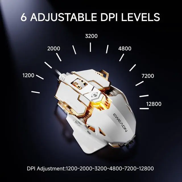 Alt view image 4 of 6 - EWEADN G5 Wired Gaming Mouse, Ergonomic RGB Computer Mouse, 12800 Adjustable DPI, 9 Programmable Macro Buttons with Rapid Fire Key Compatible for PC/Laptop/Windows-White