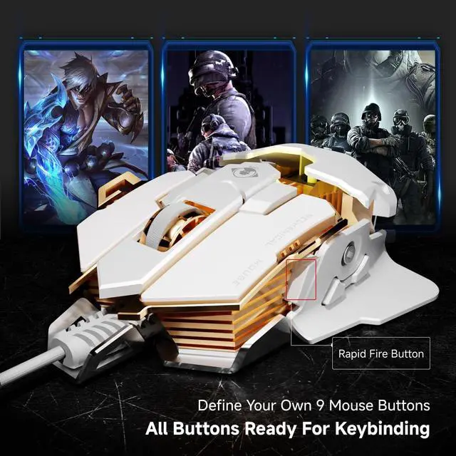 Alt view image 5 of 6 - EWEADN G5 Wired Gaming Mouse, Ergonomic RGB Computer Mouse, 12800 Adjustable DPI, 9 Programmable Macro Buttons with Rapid Fire Key Compatible for PC/Laptop/Windows-White