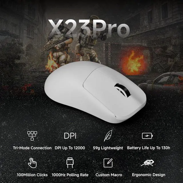 Alt view image 2 of 7 - EWEADN X23Pro Wireless Gaming Mouse, 2.4G/BT5.0/USB-C Esports Gaming Mouse, 49g Lightweight Mouse Gaming, 12000 DPI Wireless Mouse with 6 Programmable Buttons,for Laptop/PC/Mac, White