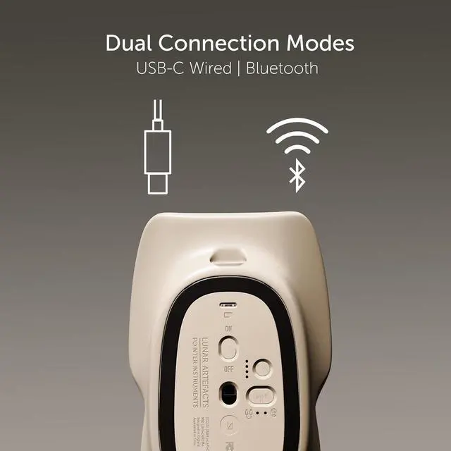 Alt view image 4 of 7 - LUNAR ARTEFACTS Ambidextrous Rechargeable Bluetooth Wireless Computer Mouse White Translucent with White Powder Coated Aluminum, USB-C