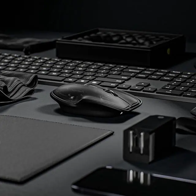 Alt view image 5 of 7 - LUNAR ARTEFACTS Wireless Bluetooth Computer Mouse in Black on Black Chroma - Rechargable with Ambidextrous and Ergonomic Multi Surface Tracking