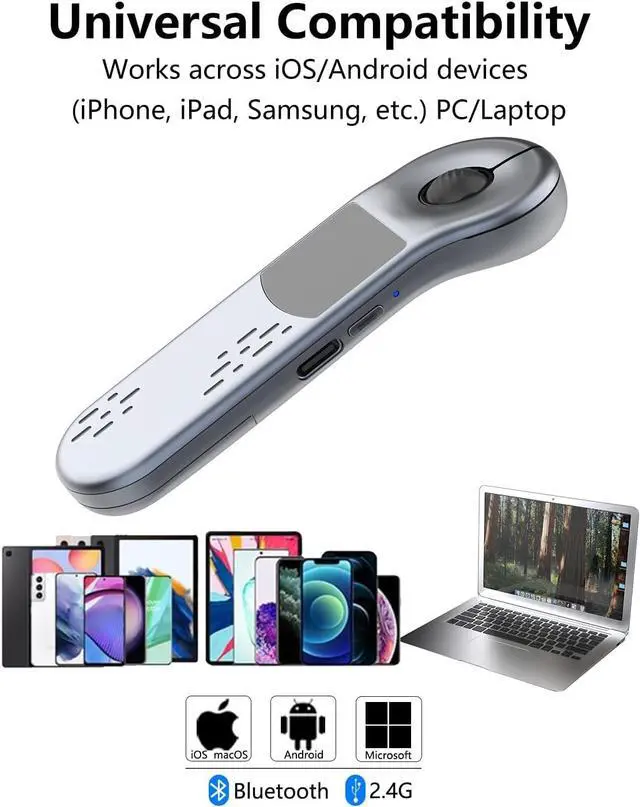 Alt view image 2 of 7 - Air Mouse for PC/iOS/Android with Touchpad Rechargeable Wireless Presentation for PPT Pointer Bluetooth 2.4G Remote Control for PowerPoint/Keynote/Tiktok/Camera/Kindle App (Silver)