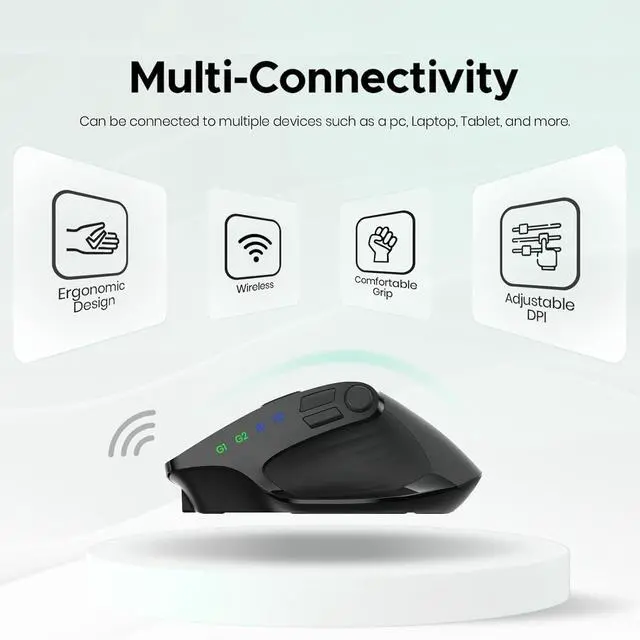 Alt view image 2 of 6 - Ergonomic Silent Wireless Mouse 2.4GHz Bluetooth- for Computer Laptop Tablet,Multi-Device Toggle,OLED Display,Adjustable DPI, Full Size, 9 Buttons,Rechargeable, MKE-602, Black