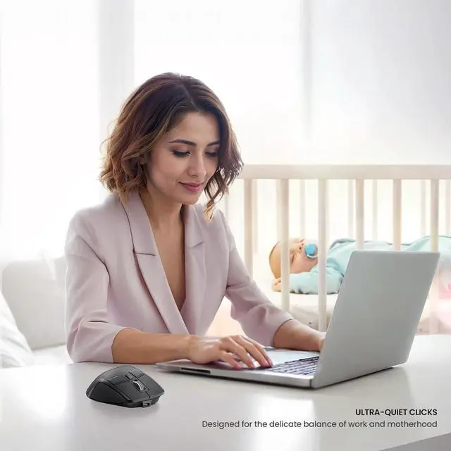 Alt view image 6 of 6 - Ergonomic Silent Wireless Mouse 2.4GHz Bluetooth- for Computer Laptop Tablet,Multi-Device Toggle,OLED Display,Adjustable DPI, Full Size, 9 Buttons,Rechargeable, MKE-602, Black