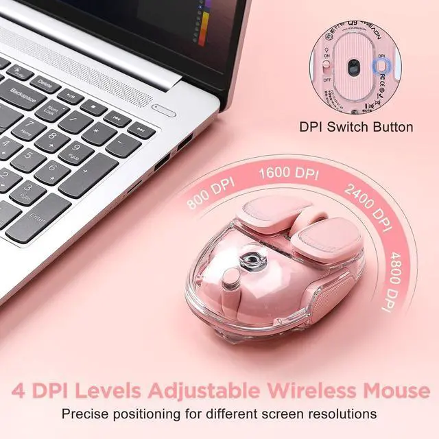 Alt view image 3 of 7 - Q9 Wireless Computer Mouse, 2.4GHz/Bluetooth Mouse, Ergonomic Optical Mouse with RGB Lighting,Silent Clicks,4800 DPI, 4 Adjustment Levels,Compatible with PC, Mac, Laptop(Pink)