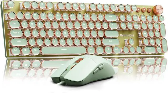 Main image of EWEADN Wired Typewriterkeyboard and Mouse Combo, Typewriter Style Mechanical Gaming Keyboard,104 Keys Backlit LED Keyboards, Media Control Knob, Wired Keyboard Pink Switch for Windows/Mac/PC-Green