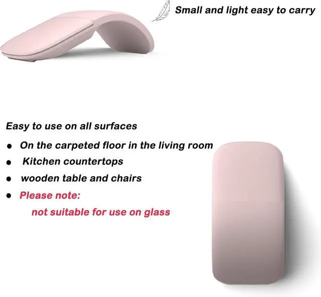 Alt view image 3 of 7 - PCTC Arc Touch Mouse,Compatible with Microsoft Surface Arc Mouse Folding Mouse FHD-00001/FHD-00002/FHD-00003 Portable Foldable Mouse Silent Folding Arc Mouse for Computer Mac OS Laptop Notebook (Pink)