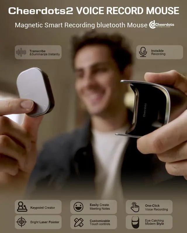 Alt view image 2 of 7 - Cheerdots2 Recording Touchpad Bluetooth Mouse, Presentation Mode, Magnetic Detachable Design, Smart Software Control, Portable for Meetings & Work, Intelligent Audio Recording & Saving(Voice Record)