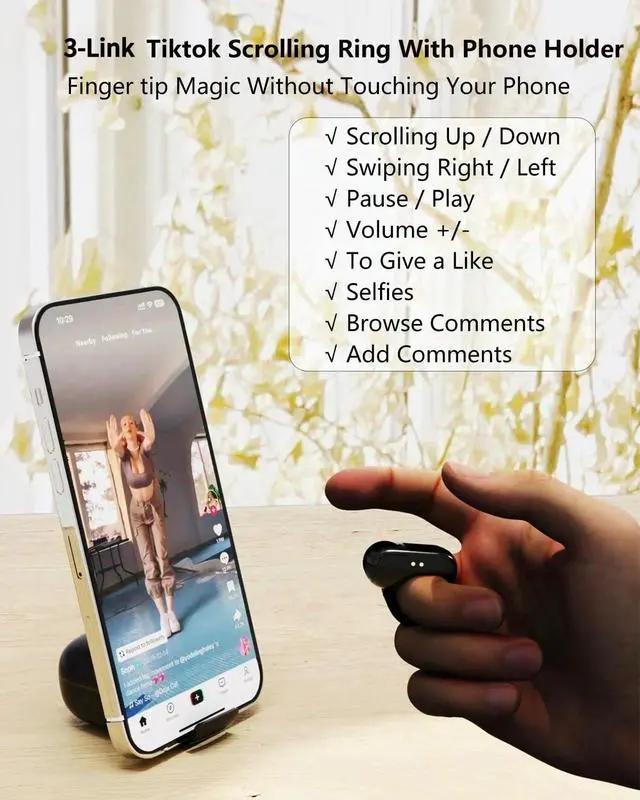 Alt view image 3 of 7 - TikTok Scrolling Ring with Touchpad, Finger Silent Air Mouse, Remote Control for TikTok/YouTube Shorts/Instagram Reels, Bluetooth Page Turner for iPad/Kindle App/iPhone/Android/PC (Black)