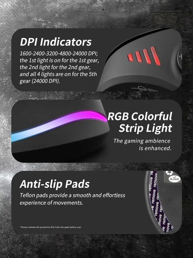 Alt view image 7 of 7 - JOMAA Triple Mode Wireless Gaming Mouse - 24000 DPI, Bluetooth 5.0, 2.4GHz, Wired RGB Ergonomic Mouse with 12 Programmable Buttons for laptops, Desktop Computers, Tablets