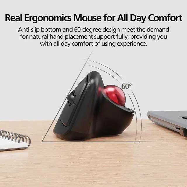 Alt view image 3 of 7 - MicroPack Ergonomic Wireless Mouse with Trackball and 5 Adjustable DPI, Easy Thumb Control, Precise & Smooth Tracking. Update Bluetooth Medium-Sized Right Hand Mouse for Laptop, PC, Mac, Windows
