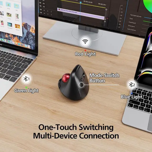 Alt view image 4 of 7 - MicroPack Ergonomic Wireless Mouse with Trackball and 5 Adjustable DPI, Easy Thumb Control, Precise & Smooth Tracking. Update Bluetooth Medium-Sized Right Hand Mouse for Laptop, PC, Mac, Windows