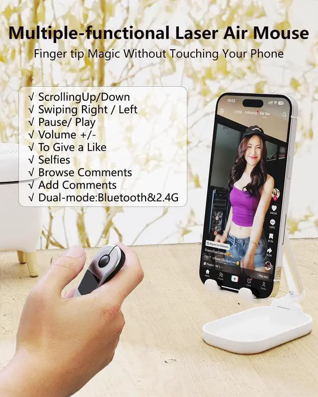 Alt view image 3 of 7 - Air Mouse for PC/iOS/Android with Touchpad Rechargeable Wireless Presentation for PPT Pointer Bluetooth 2.4G Remote Control for PowerPoint/Keynote/Tiktok/Camera/Kindle App (Silver)
