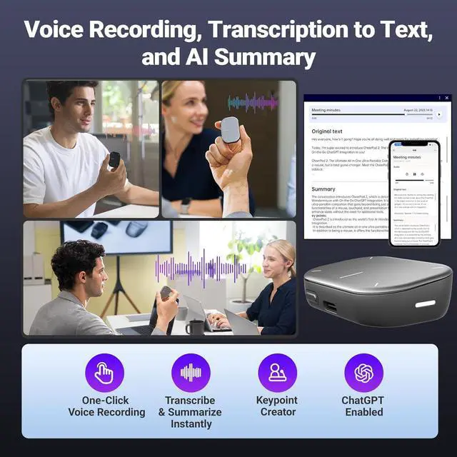 Alt view image 3 of 7 - 2025 AI Wireless Mouse with Voice Recorder, Real-Time Transcribe & AI Summarize, Detachable Presentation Click PowerPoint Presentations Remote, Air Mouse for Work /Lectures/Meetings (Advanced, Silver)
