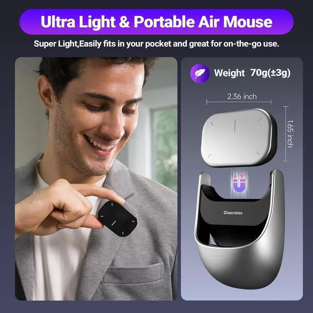 Alt view image 5 of 7 - 2025 AI Wireless Mouse with Voice Recorder, Real-Time Transcribe & AI Summarize, Detachable Presentation Click PowerPoint Presentations Remote, Air Mouse for Work /Lectures/Meetings (Advanced, Silver)