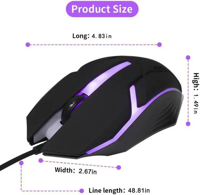 Alt view image 2 of 7 - Black & Wired Gaming Mouse & Pink LED Lights for Enhanced Gaming Experience
