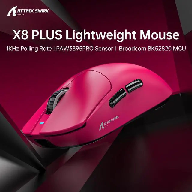 Alt view image 2 of 7 - ATTACK SHARK X8 PLUS Wireless Gaming Mouse,55g Ultra-lightweight Wired/BT/2.4GHz Wirelss Programmable Mouse,1K Polling Rate,PixArt PAW3395PRO Sensor,40000 DPI,Gamer Mice for PC/Win/Mac/Big Hand(Berry)