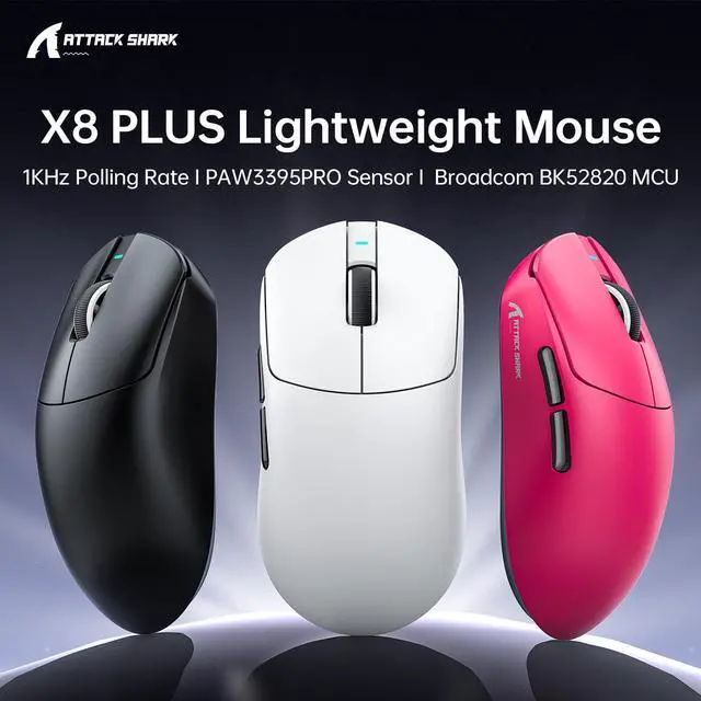Alt view image 7 of 7 - ATTACK SHARK X8 PLUS Wireless Gaming Mouse,55g Ultra-lightweight Wired/BT/2.4GHz Wirelss Programmable Mouse,1K Polling Rate,PixArt PAW3395PRO Sensor,40000 DPI,Gamer Mice for PC/Win/Mac/Big Hand(Berry)