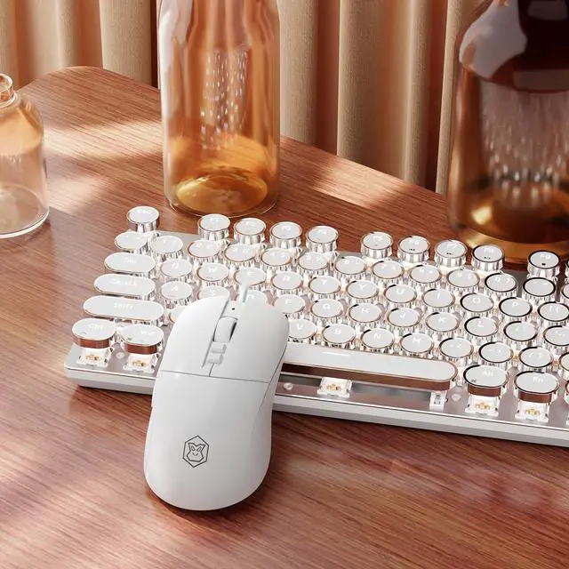 Main image of EWEADN Wired Typewriterkeyboard and Mouse Combo, Typewriter Style Mechanical Gaming Keyboard,104 Keys Backlit LED Keyboards, Media Control Knob, Wired Keyboard Pink Switch for Windows/Mac/PC-White