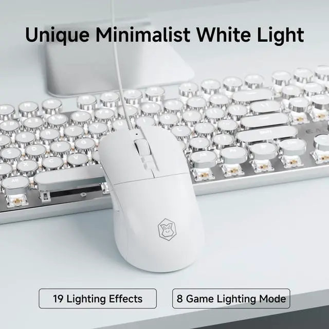 Alt view image 3 of 6 - EWEADN Wired Typewriterkeyboard and Mouse Combo, Typewriter Style Mechanical Gaming Keyboard,104 Keys Backlit LED Keyboards, Media Control Knob, Wired Keyboard Pink Switch for Windows/Mac/PC-White