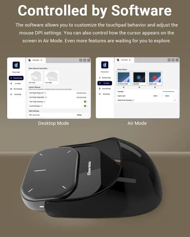 Alt view image 4 of 7 - Cheerdots2 Touchpad Bluetooth Mouse with Presentation Mode, Detachable & Portable Design, Smart Software Control, Wireless Mouse for Meetings, Remote Work & TravelBasic