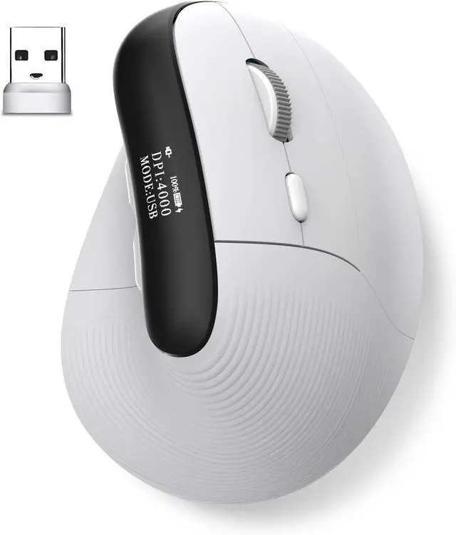 Main image of Eelexa Wireless Ergonomic Vertical Mouse with OLED Screen Display for Right Hand, Rechargeable Bluetooth Optical Computer Mice,Compatible with Windows MAC OS (White)