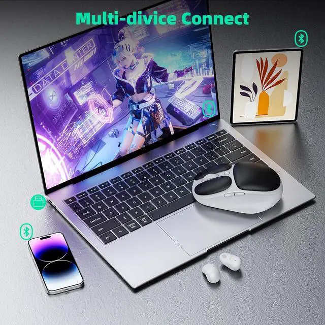 Alt view image 3 of 5 - TMICE W2 Wireless Bluetooth Mouse with Earphone Combo - Bluetooth 5.0, 5 Adjustable DPI, Long Battery Life Up to 60 Hours, Black
