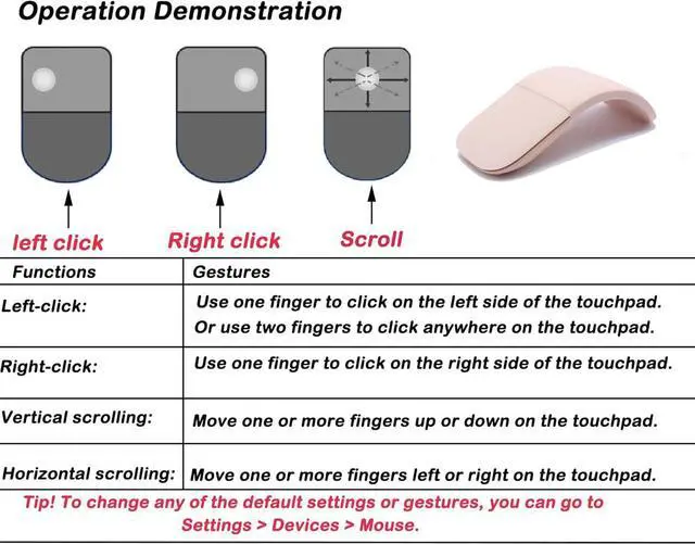 Alt view image 7 of 7 - Foldable Arc Mouse Compatible with Microsoft Surface/MacBook, Portable Arc Touch Mouse, Compatible with Windows/Mac OS, Laptop Notebook Computer Accessories (Pink)