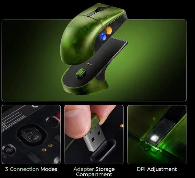 Alt view image 6 of 7 - AKNES 8BitDo Retro R8 Mouse with PAW 3395 Optical Sensor DPI 26K, Wireless 4K Polling Mouse with Charging Dock, Programmable Buttons, and Kailh Sword GM X Micro Switches - X Box Edition