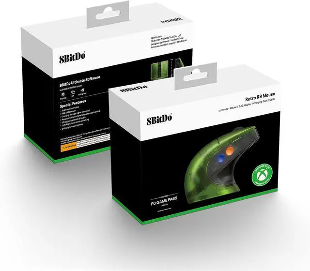 Alt view image 7 of 7 - AKNES 8BitDo Retro R8 Mouse with PAW 3395 Optical Sensor DPI 26K, Wireless 4K Polling Mouse with Charging Dock, Programmable Buttons, and Kailh Sword GM X Micro Switches - X Box Edition