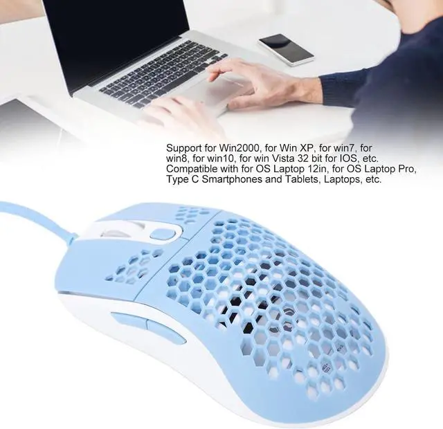 Alt view image 2 of 7 - Gaming Mouse Honeycomb Design Computer Mouse RGB Backlit 12000 6 Level Adjustable DPI Ergonomic Wired Mouse for Tablet Laptop PC /124 (Color : Blue)