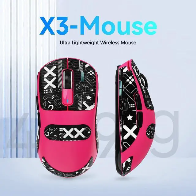 Alt view image 2 of 7 - Attack Shark X3 Wireless Gaming Mouse, 49g Ultralight, PixArt PAW3395 26000 DPI, Bluetooth/2.4Ghz /Wired Tri-Mode, 200Hrs Rechargeable Battery, Kailh GM8.0 Switch for PC/MAC/Win - Rose Red&Tape