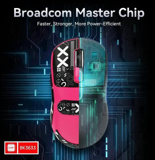 Alt view image 5 of 7 - Attack Shark X3 Wireless Gaming Mouse, 49g Ultralight, PixArt PAW3395 26000 DPI, Bluetooth/2.4Ghz /Wired Tri-Mode, 200Hrs Rechargeable Battery, Kailh GM8.0 Switch for PC/MAC/Win - Rose Red&Tape