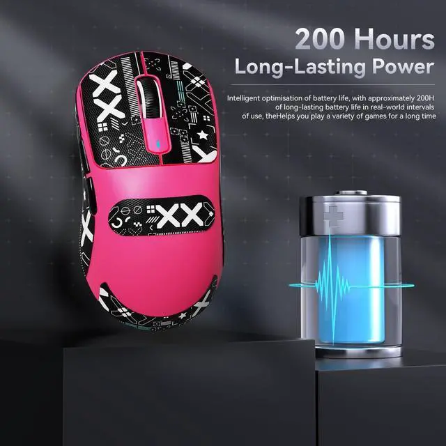 Alt view image 4 of 7 - Attack Shark X3 Wireless Gaming Mouse, 49g Ultralight, PixArt PAW3395 26000 DPI, Bluetooth/2.4Ghz /Wired Tri-Mode, 200Hrs Rechargeable Battery, Kailh GM8.0 Switch for PC/MAC/Win - Rose Red&Tape