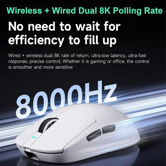 Alt view image 3 of 7 - Hyekit MCHOSE A7 Ultra Wireless Esports Gaming Mouse, Wireless/Wired Dual 8K Polling, 42,000 DPI, PAW3950 Optical Sensor, 59g Lightweight, 5 Programmable Buttons, 130 Hr Battery, for PC & Mac - White