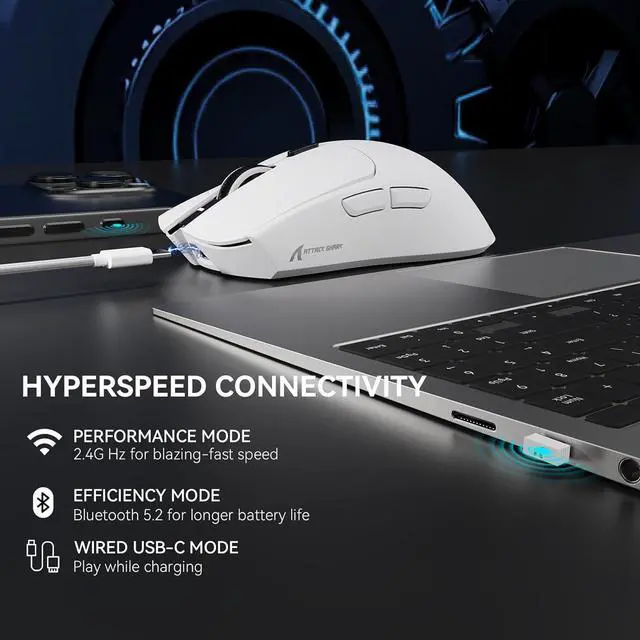 Alt view image 3 of 7 - X1 Superlight Wireless Gaming Mouse with RGB Magnetic Charging Dock, BT/2.4G Wireless/Wired Gaming Mouse, PAW3395PRO Gaming Sensor, 40000DPI, Tape, 53g Office Mice for PC/Mac/Win/Xbox (White)