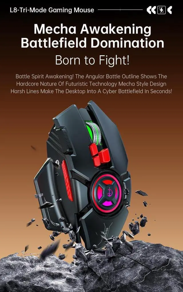 Alt view image 2 of 7 - holy sword L8 Gaming Mouse with 10 Programmable Keys, 24000 DPI, 2000Hz Polling Rate, Type-C Charging, RGB Lighting, Macro Keys (Blue)