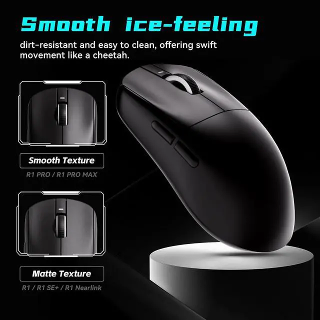 Alt view image 6 of 7 - ATK VXE Dragonfly R1 Wireless Gaming Mouse, 45g, PAW3395, 26000 DPI, Tri-Mode 2.4G/Bluetooth/Wired, 4000Hz Polling Rate (R1 Pro, Black)