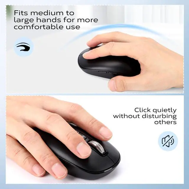 Alt view image 5 of 7 - Wireless Bluetooth Mouse,USB+BT×2,Multi Device Ergo Full Size Mouses-big Hand,Metal 4-Way Super Scrolling,± 3000 DPI,10 Buttons,Plug&Play,Quiet,w/ 2 Batteries,Mice for Laptop,Computer,Tablet,Mac,iPad