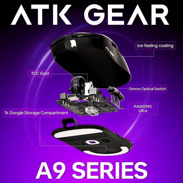 Alt view image 2 of 7 - ATK Dragonfly A9 Wireless Gaming Mouse, Lightweight Wireless Mouse, 30000 DPI, 8k Polling Rate, Tri-Mode 2.4G/USB-C/Bluetooth 5.3, Long Battery Life, Type-C Charging for PC/Mac (A9 Pro Max, White)