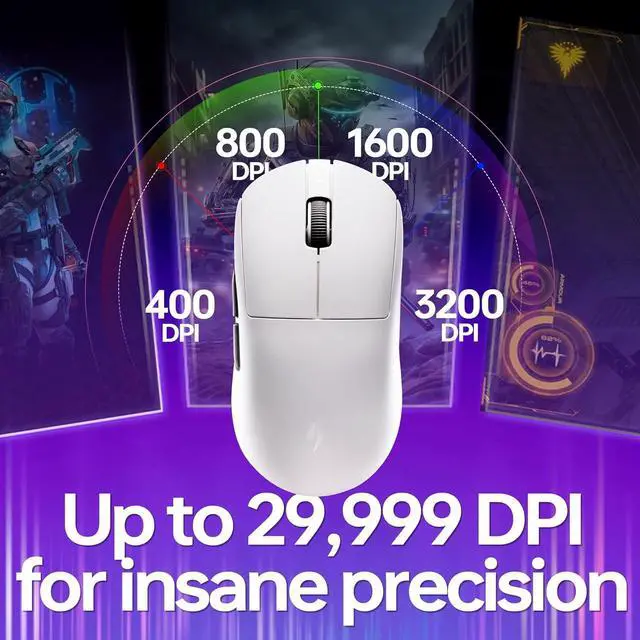 Alt view image 5 of 7 - ATK Dragonfly A9 Wireless Gaming Mouse, Lightweight Wireless Mouse, 30000 DPI, 8k Polling Rate, Tri-Mode 2.4G/USB-C/Bluetooth 5.3, Long Battery Life, Type-C Charging for PC/Mac (A9 Pro Max, White)