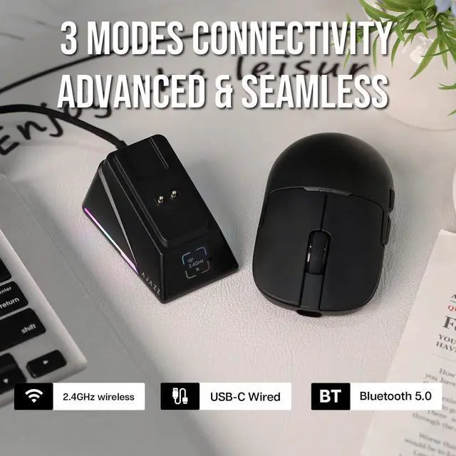 Alt view image 4 of 7 - AJ159 APEX Wireless Mouse, Lightweight Gaming Mice, with Magnetic Charging Design and Display Screen, 42000 DPI, PAW3950 Sensor, BT/2.4G/Wired Connection, 400mAh Battery (Black)