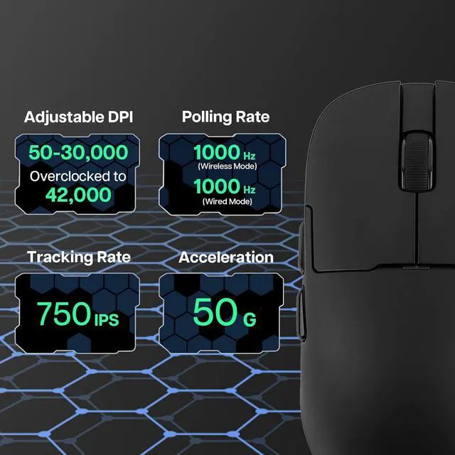 Alt view image 5 of 7 - AJ159 APEX Wireless Mouse, Lightweight Gaming Mice, with Magnetic Charging Design and Display Screen, 42000 DPI, PAW3950 Sensor, BT/2.4G/Wired Connection, 400mAh Battery (Black)