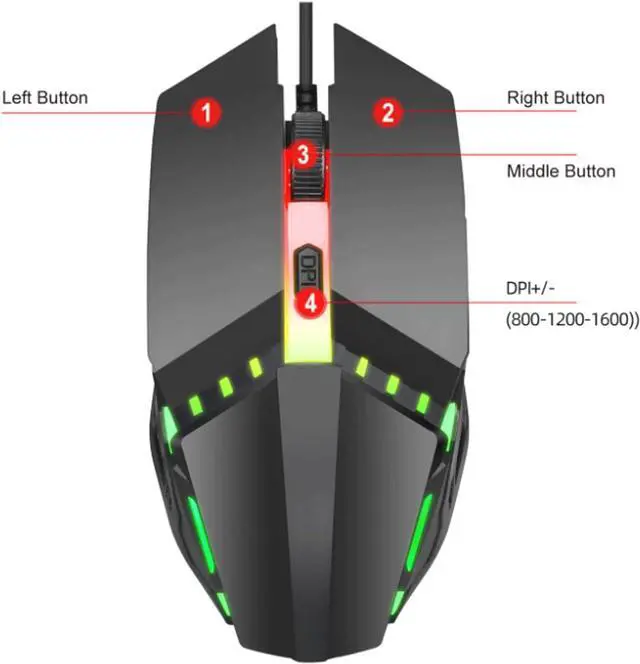 Alt view image 3 of 7 - Computer Mouse Gaming Mouse, 1600 DPI Wired Optical Mouse with 4 Buttons RGB Lighting Tilt Wheel Classic Black Wireless mice