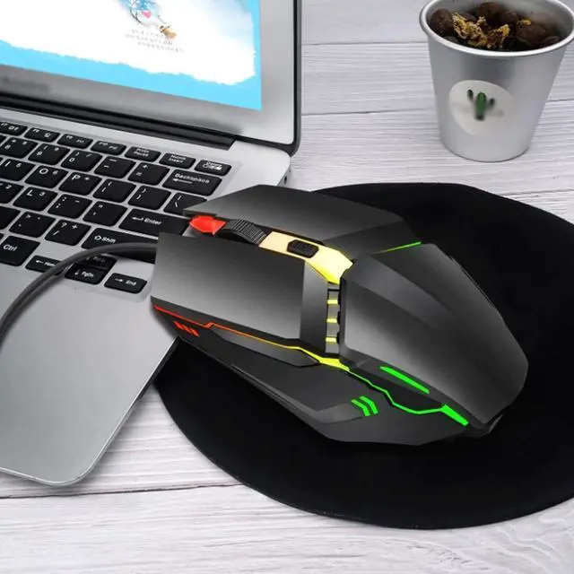 Alt view image 6 of 7 - Computer Mouse Gaming Mouse, 1600 DPI Wired Optical Mouse with 4 Buttons RGB Lighting Tilt Wheel Classic Black Wireless mice