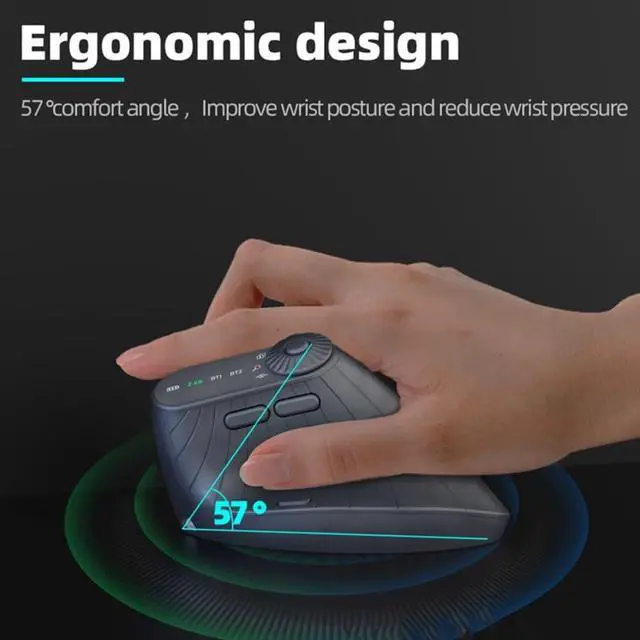 Alt view image 3 of 7 - FONI Ergonomic Triple-Connect Wireless Mouse, Bluetooth Rechargeable Wireless Vertical Mouse, with 4 Adjustable Dpi and USB-C Receiver, for Computer/Pc/Laptop, with Multi-Function Knob(Beige)