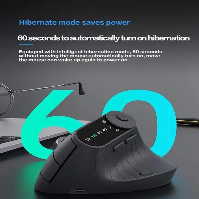 Alt view image 7 of 7 - FONI Ergonomic Triple-Connect Wireless Mouse, Bluetooth Rechargeable Wireless Vertical Mouse, with 4 Adjustable Dpi and USB-C Receiver, for Computer/Pc/Laptop, with Multi-Function Knob(Beige)