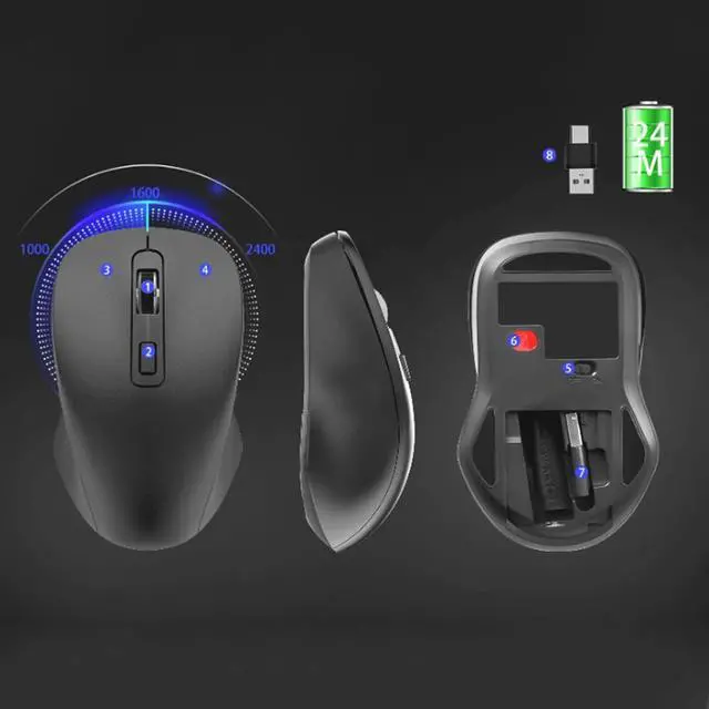 Alt view image 4 of 6 - Computer Mouse Wireless Mouse with 2.4G USB Receiver 1600 DPI Portable Computer Mouse for Laptops PC Classic Black Wireless mice