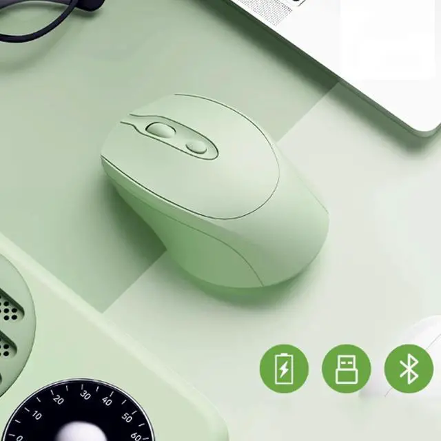 Alt view image 2 of 5 - Wireless Mouse 2.4G Dual-Mode Silent Rechargeable Computer Mouse with USB Receiver Portable Cordless Mice for Laptop, PC (Green)
